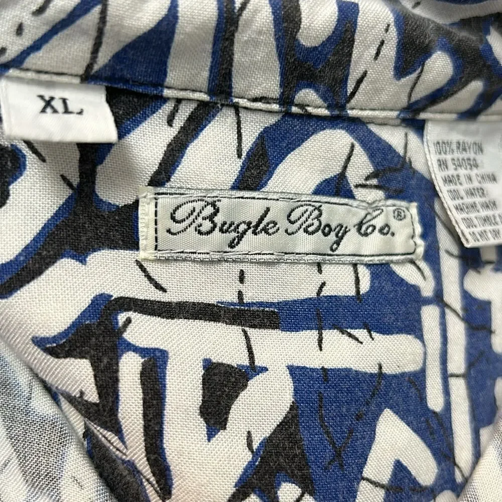 Vintage mens BUGLE BOY Co. button down rayon shirt XL short sleeve 80s Hawaiian